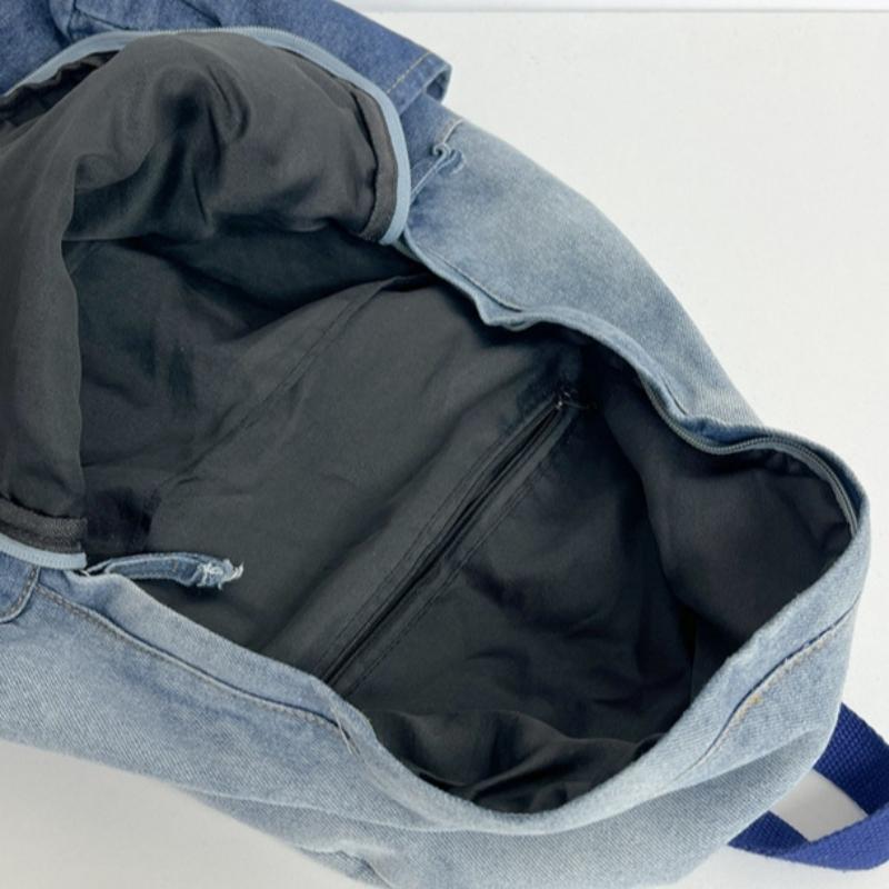 Gradientní džínový hvězdný batoh ve vintage stylu, unisex školní taška pro teenagery a vysokoškoláky, lehký prodyšný cestovní denní batoh