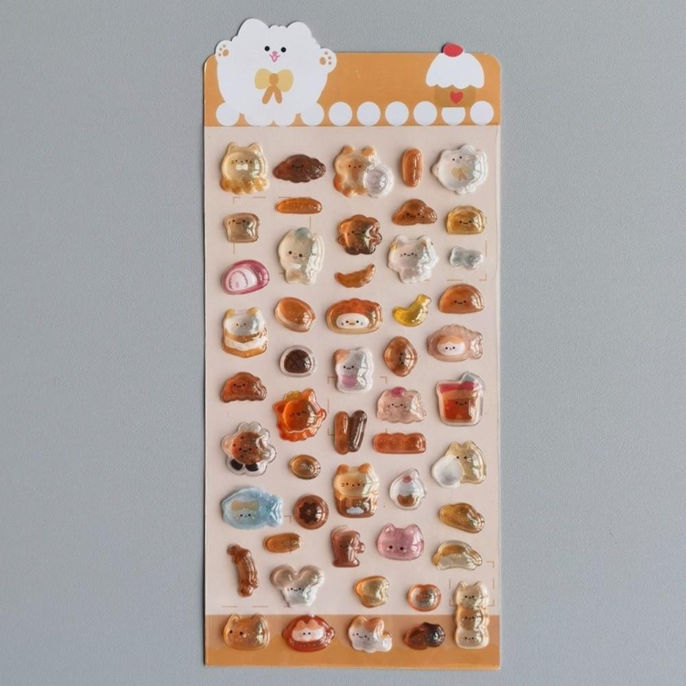 Glossy Finish 3D Embossed Sticker Cartoon Animal Cute 3D Relief Sticker Rabbit Candy Ghost Aesthetic Stickers Diary Decor