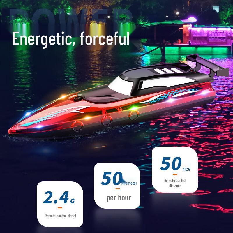 2.4G Dual Motor High-Speed Remote Control Speedboat with Lights for Kids