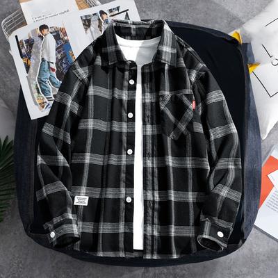 Camicia Casual da Uomo a Maniche Lunghe per Primavera Autunno Taglie Forti Cappotto Scollo Quadrato Blocco di Colore Top Casual