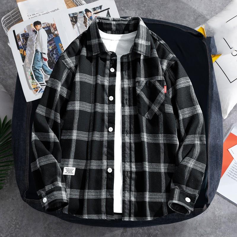 

Мужская весенне-осенняя повседневная рубашка с длинным рукавом, больших размеров, пальто, квадратный вырез, цветной блок, повседневный топ S чёрный