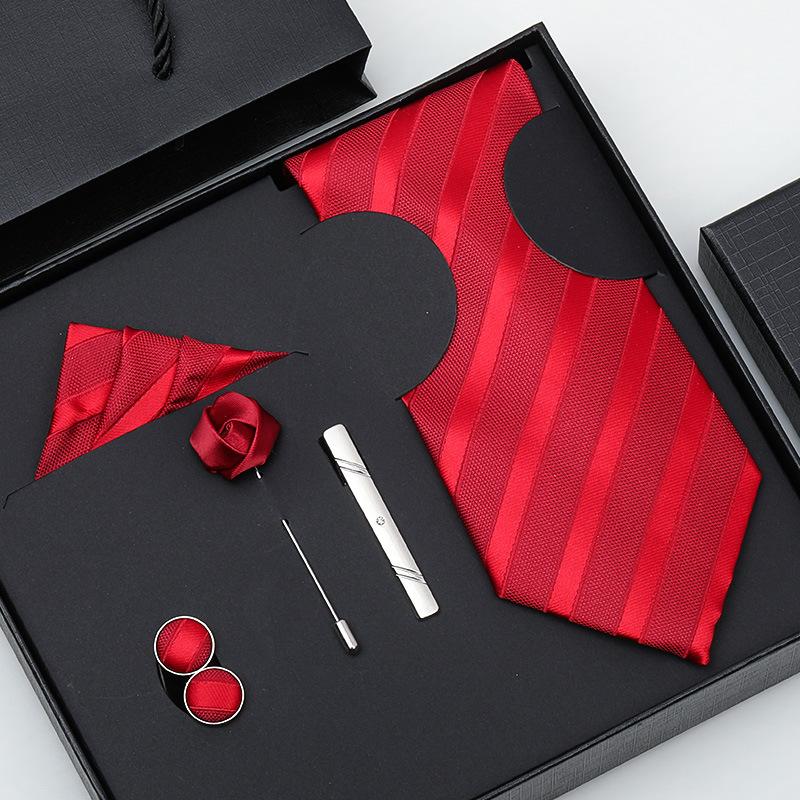 Tie Bow Tie Six-Piece Tie Men'S Dress Business Korean Edition Blue Black Red 8Cm Wedding Groom Tie