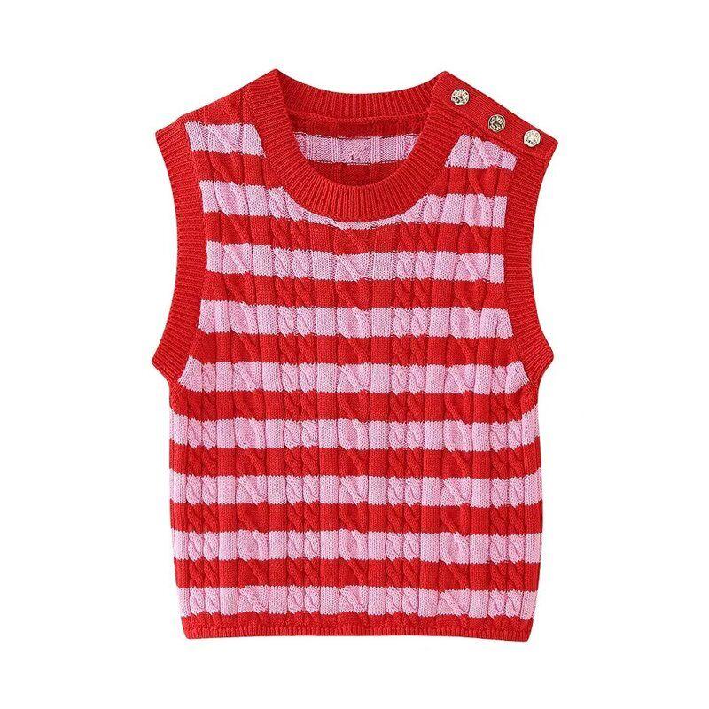 Fashion Style 2024 Summer New Women's Clothing Silm All-Matching Sleeveless Stripes Knitting Vest 6771041 050