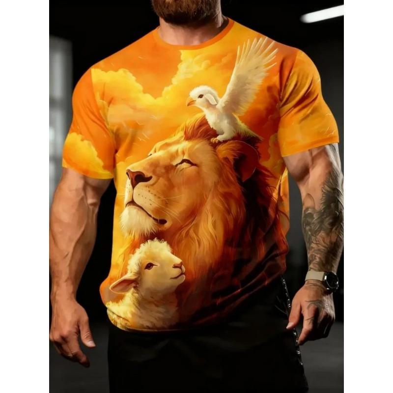 Tricou bărbătesc imprimat 3D cu mânecă scurtă, cu gât rotund, pulover casual