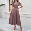 Summer Women's Fashion Chic High Waist Solid Short Sleeve Ruched Dress