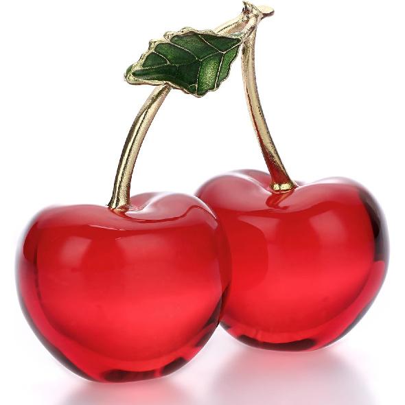OwnMy Crystal Cherry Figurine Small Crystal Cherry Ornament Decorative Crystal Fruit Collectible Figurines, Sparkly Crystal Glass Cherry Paperweight