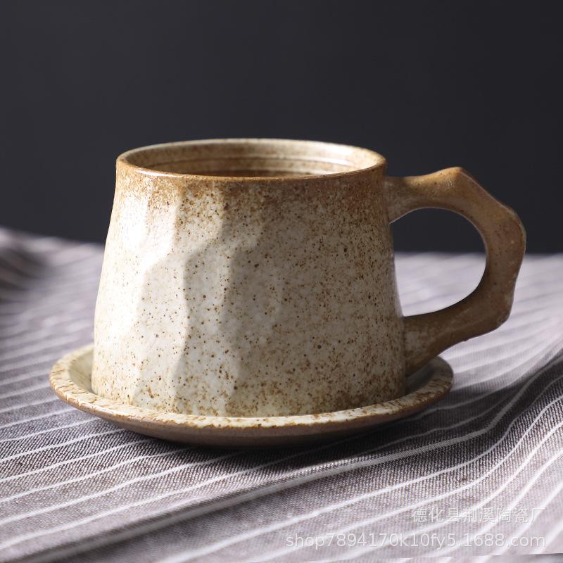 Japanese Ceramic Coffee Cup And Saucer Set Creative Gift Coarse Pottery Cup Retro Breakfast Cup Coarse Pottery Coffee Cup