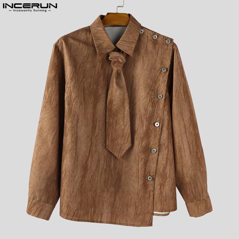INCERUN Oversiezd Men Casual Lapel Neck Long Sleeve Side Buttons Tie-dyeing Shirts Tops