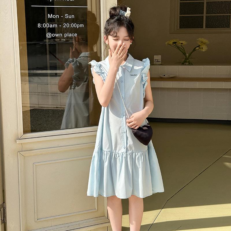 

Стильное платье-рубашка без рукавов для девочек-подростков, лето 2025 140cm