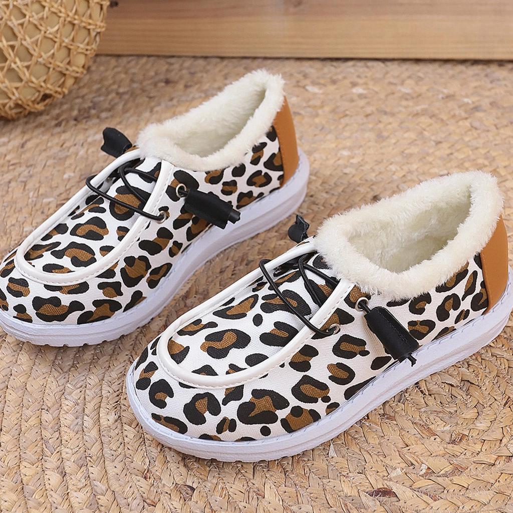 Snow Boots Women's Autumn and Winter Leopard Print Flat Slip-over Foot Fleece Daily Home Plus Size Women's Shoes