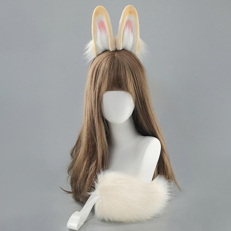 Faux Furs Tail Bunnies Ears Headband Halloween Cosplay Costume Bunnies Ears Hairband Bunnies Tail Bunnies Costumes
