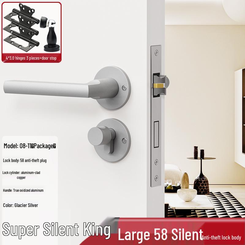 Magnetic Silent Black Wooden Bedroom Door Handle Lock