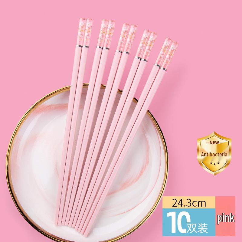 Cherry Blossom Antibacterial Non-slip Red Alloy Chopsticks - Single Pair