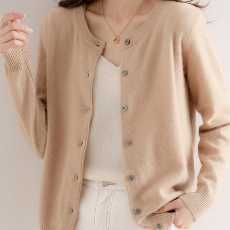 GMXIA Cardigan Women's Thin O Neck Loose Knit Long Sleeve Jacket Tops Air Conditioner Shirt