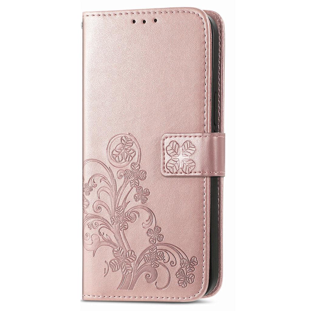 Leather Wallet Flip Case for VIVO V70 FE V60 V50 V40 V30 V29 V29E V50E V27E Lite Pro SE Embossed Clover Floral Design