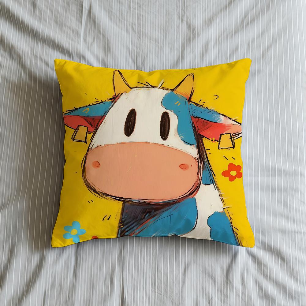 Cushion Cute Cover Soft Case Sofa Living Cartoon Room Illustration Home Comfortable Office Cow Decor Protective Pillow