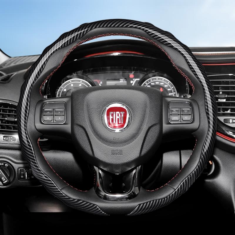 

Suitable for Fiat Carbon Fiber Texture Steering Wheel Cover Snap-On Wave-Shaped Sports Design Protective Case Topolino 600 Hybrid Grande Panda чорний