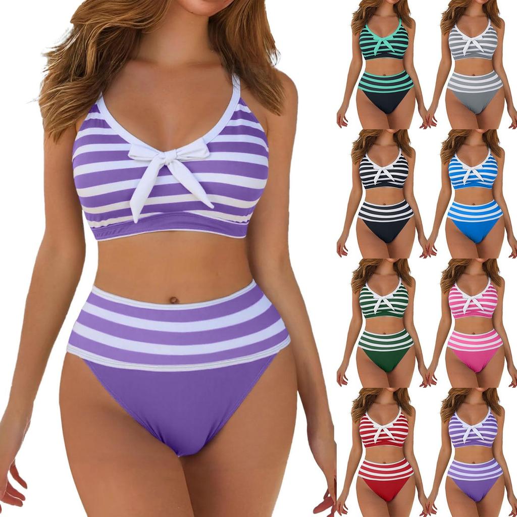 Women's Separate Fashion Stripe Printed Sexy Bikini With Bra Pad No Steel Bra Swimsuit