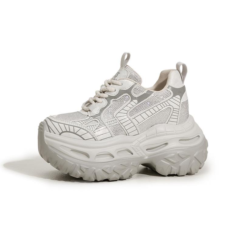 Thick-soled Inner Height Increase Dad Shoes Women's 2025 Autumn New Sports and Leisure Shoes Small Versatile Rhinestone Women's Shoes