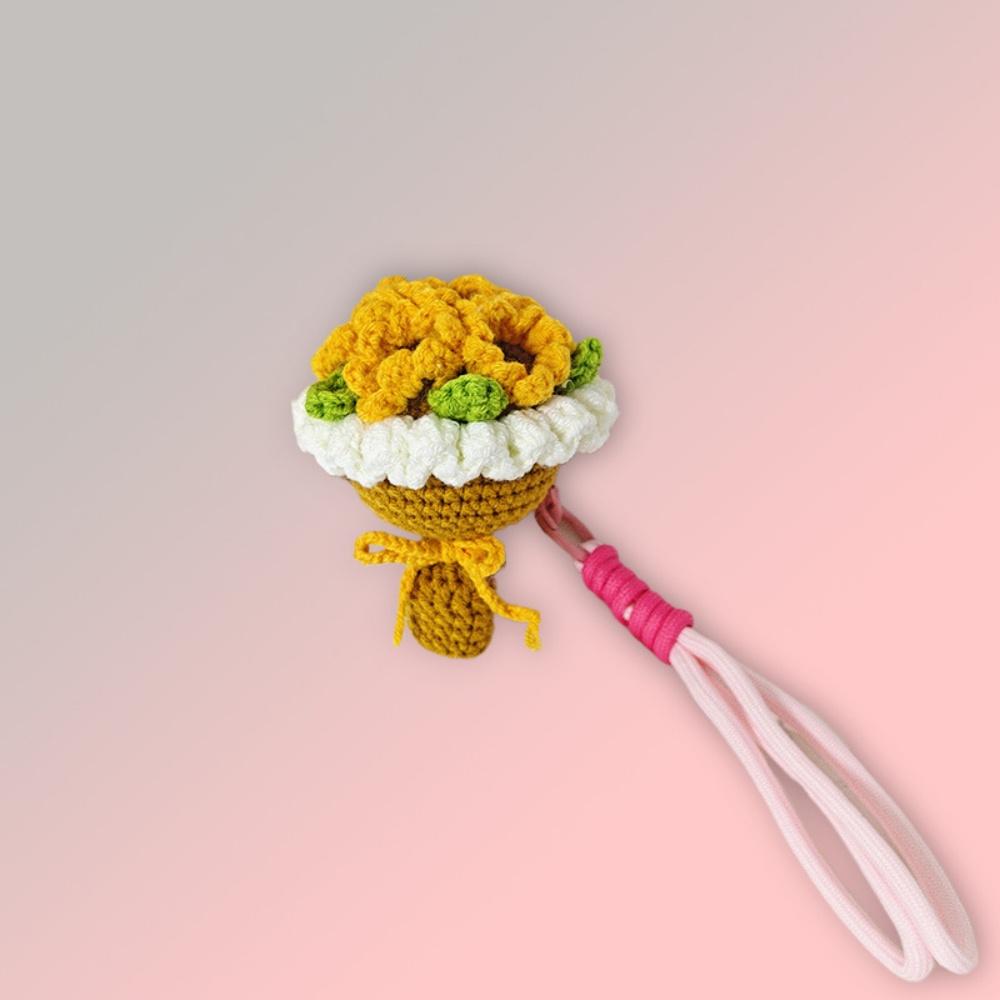 Valentine'S Day Keychain Elegant Hand-Knitted Flower Keychain Rose Bouquet Pendant Charming Mini Flower Ornament For Bag Hanging