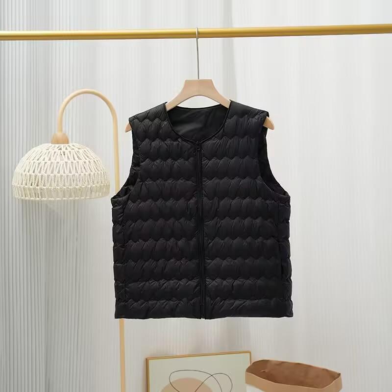 Womens Lightweight Down Vest Short Puffer Sleeveless Jacket 90% White Duck Slim Fit Zipper Front