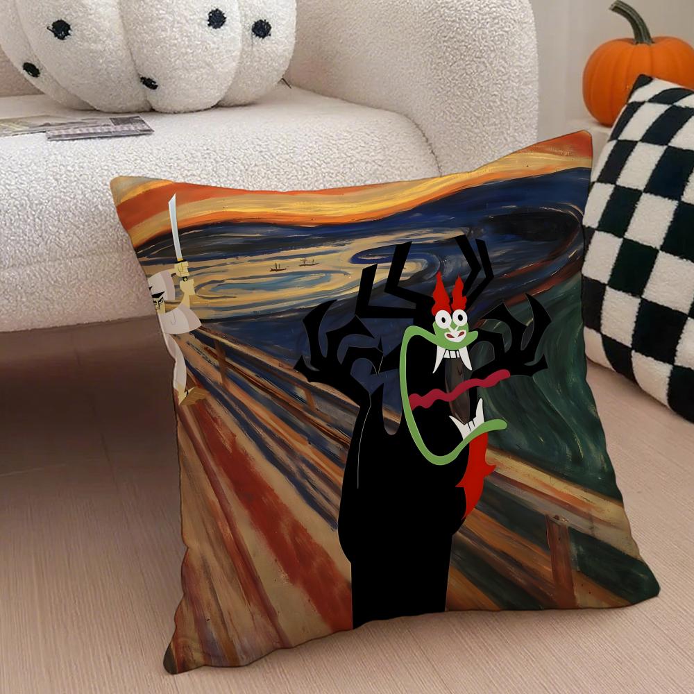 

Animation surreal SSamurai JJack Cushion Cover Throw Pillow Cover Hidden Button Durable Polyester Chair Cushion 30X30cm