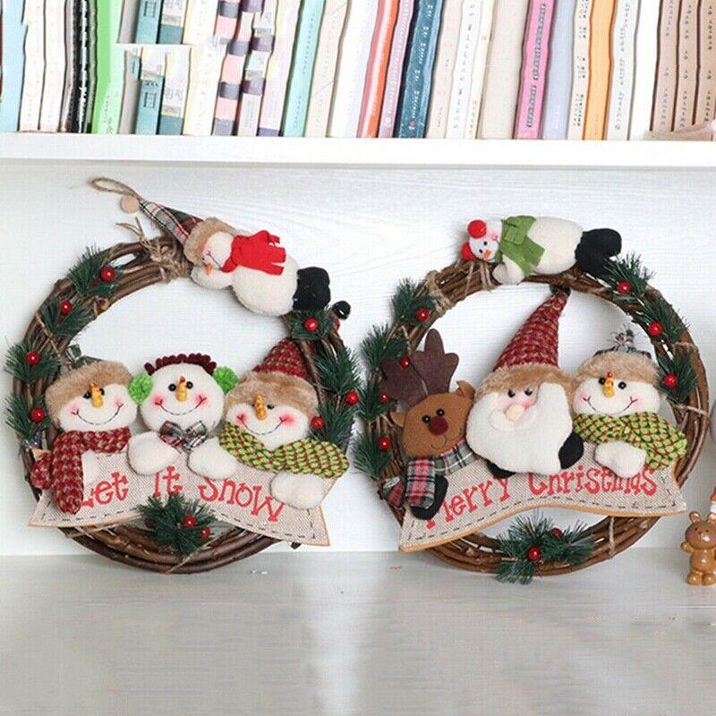 Weihnachtsrebenkranz, Girlande, Weihnachtsmann, Schneemann, Bär, Elch, hängende Ornamente für Weihnachtsbaum, Tür, Wanddekoration