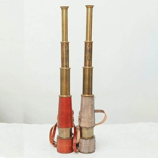 Brass Spyglass Telescope with Leather Cover Strap Nautical Pirate Décor Steampunk Gift  Working Monocular Gift Set Of 2
