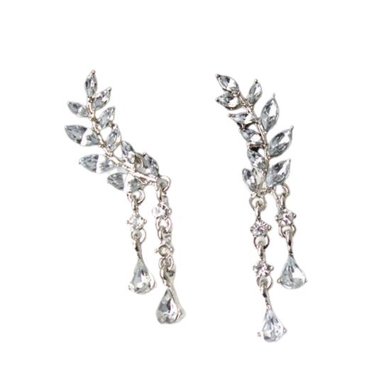

Ear Studs Leaf Elegant Women Rhinestone Drop Ear Cuffs Earrings for Dating серебряный