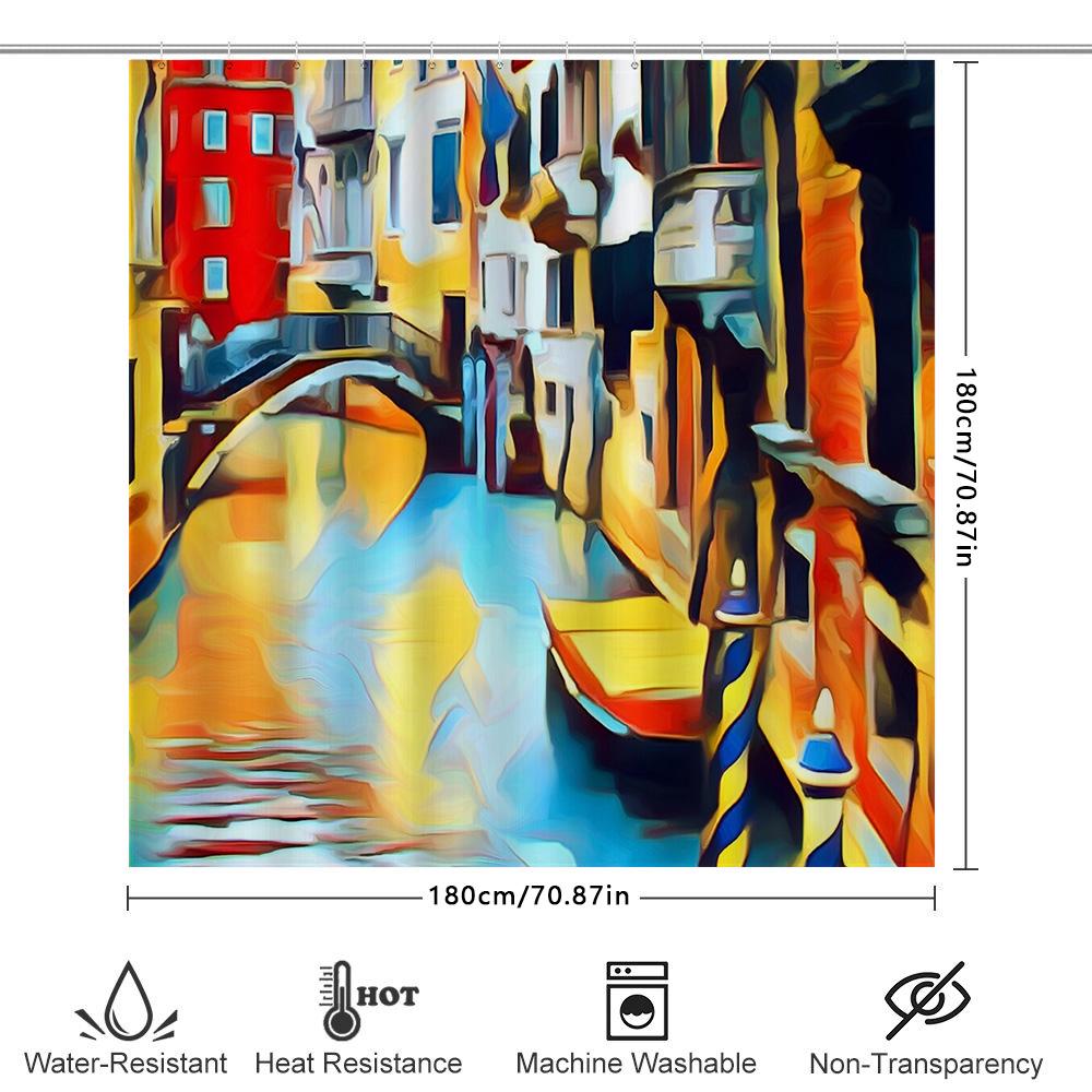 Bathroom Shower Curtain Vintage Venetian Italy Landscape Art Decor Washroom Fabric Backdrop