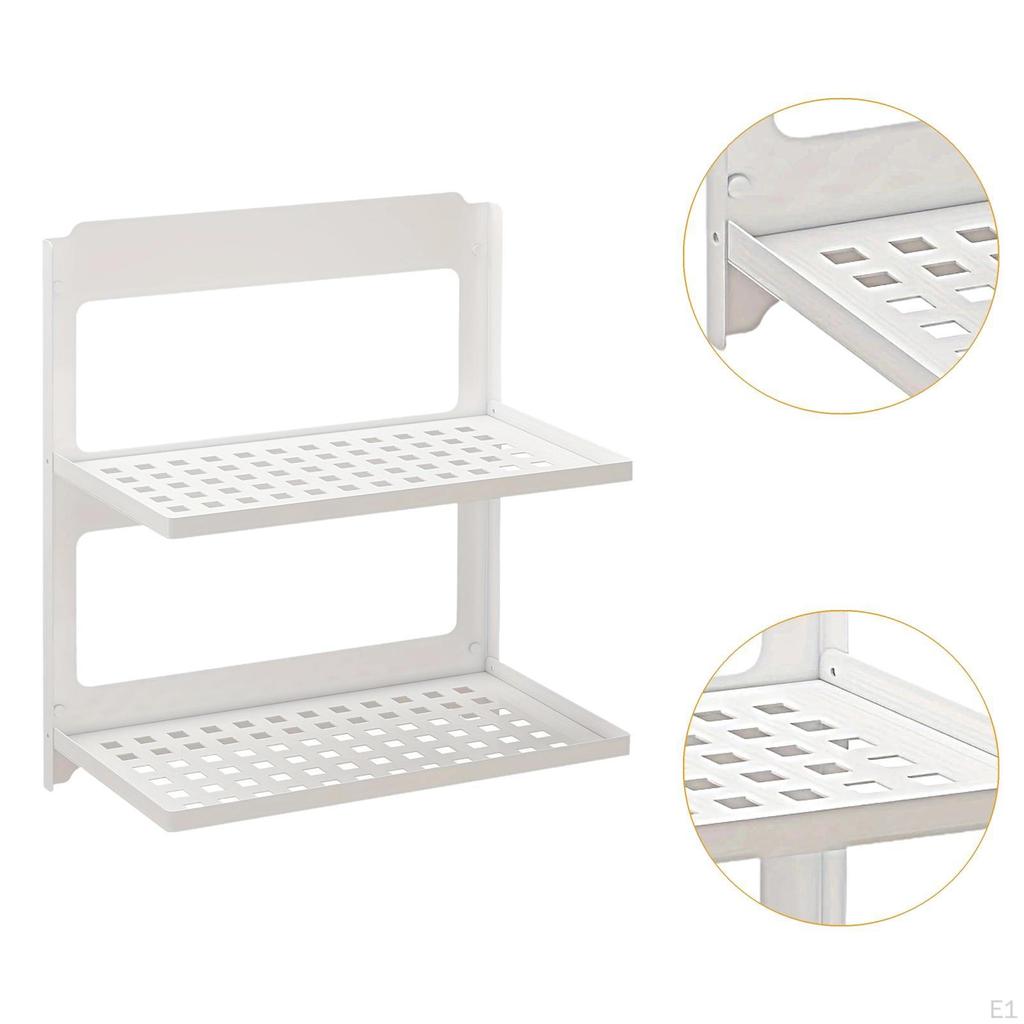 Folding Display Wall Shelves, 2 Layer Metal Panels Bathroom Shelves Mounted for