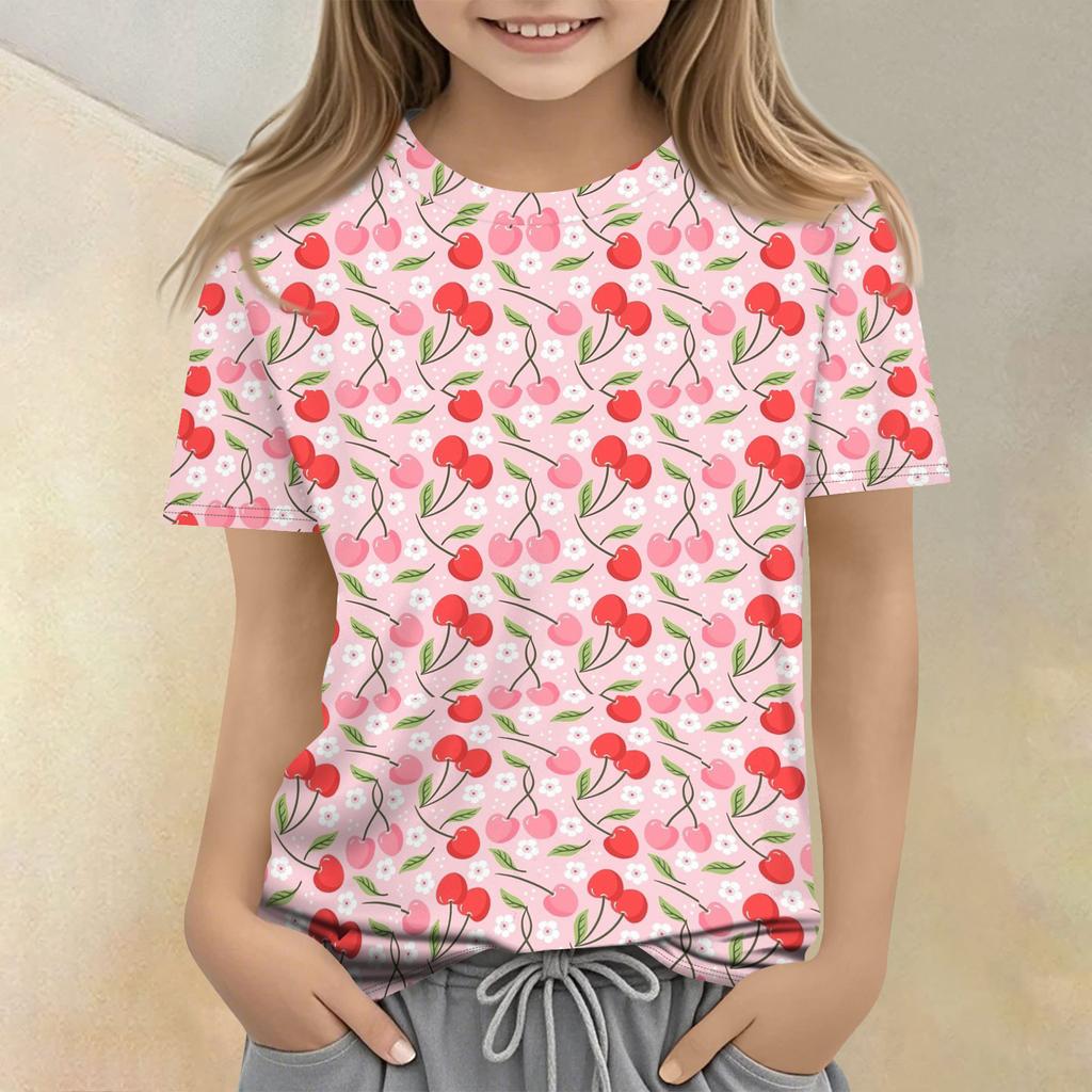 Children's Printed Round Neck Short Sleeved Casual T-shirt