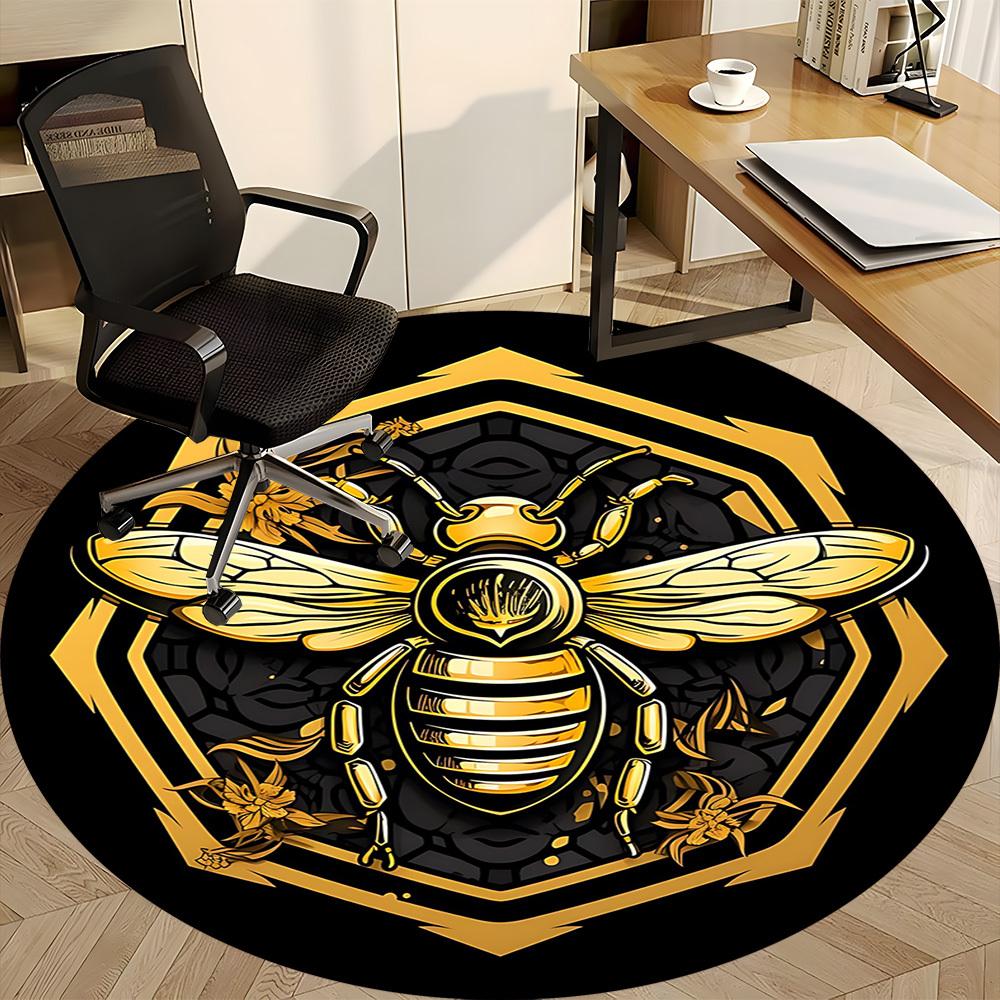 1PC Bee Honeycomb Office Round Area Rug, Mat Suitable For Office, Under Office Chairs Bedroom Living Room Home Decor, Room Deco