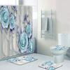 Elegant Bouquet Of Fantastic White Flowers 3D Style Shower Curtain Floral Bathroom Curtains With Bath Rugs Carpet Set Home Decor