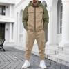 Men Color Block Zip Up Hoodie Cargo Pants 2 Piece Tracksuit Casual Sports Outfit Hooded Jacket Multi‑Pocket Jogger Trousers Set