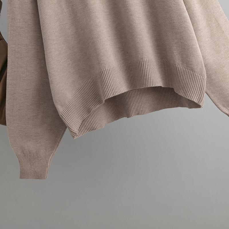 Suéter feminino outono inverno gola alta cor sólida manga comprida solta malha