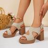 Women's Platform Block Heel Sandals Summer Open Toe Ankle Strap Hollow Out Casual High Heel Shoes Women