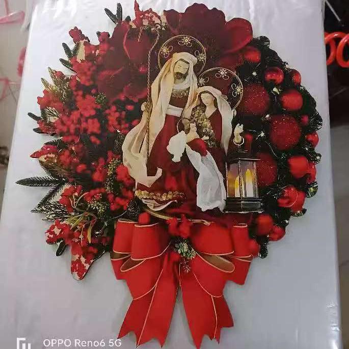 New Wooden Cross-Border Christmas Wreath: Festive Door Decor with Berries and Red Fortune Fruit