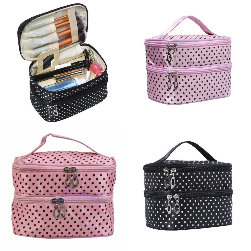 Makeup Bag Portable Travel Organizer With Double Zipper For Women Daily Use