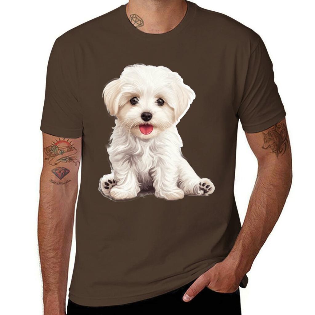 Adorable Maltese Love. T-Shirt Anime Clothes Summer Top Men's Cotton T-shirt