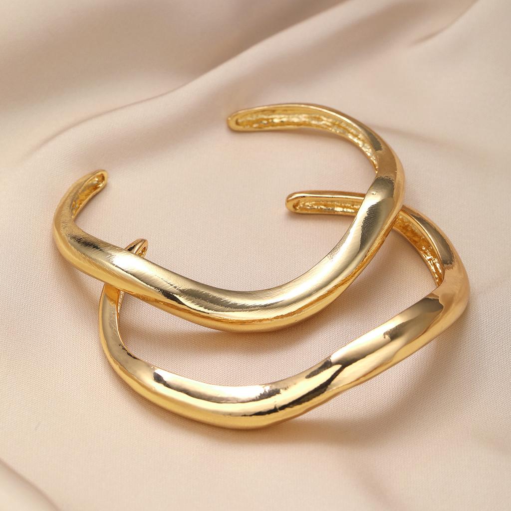 17KM Vintage Irregular Wide Cuff Bangles For Women Hip Hop Punk Gold Silver Color Geometric Metal Bracelets Fashion Jewelry Gift