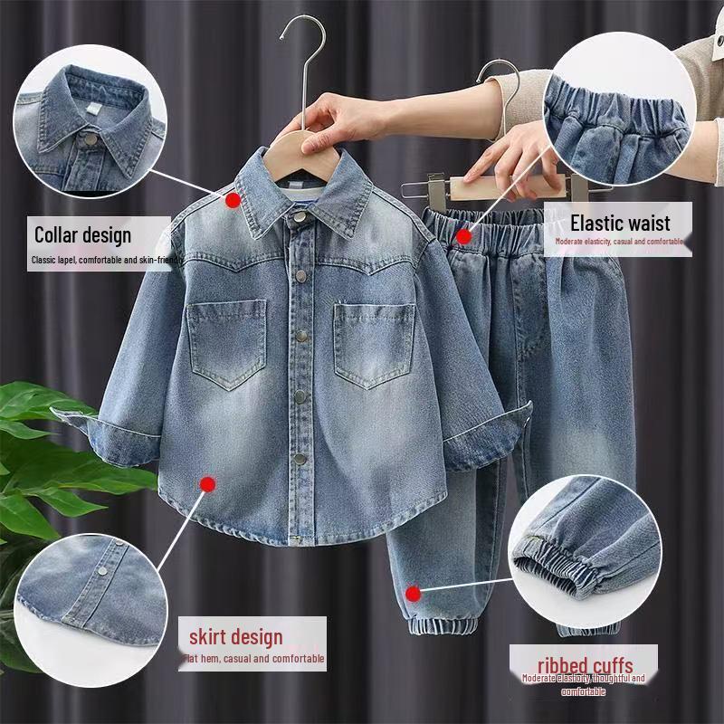 Boys' Denim Shirt & Jacket Set - Spring/Autumn Style: Trendy Two-Piece for Toddler