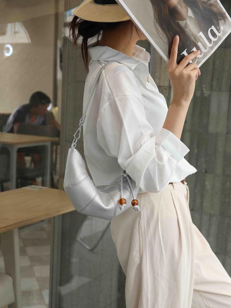 Borsa a Spalla/Crossbody da Donna in Vera Pelle Croissant alla Moda 7786