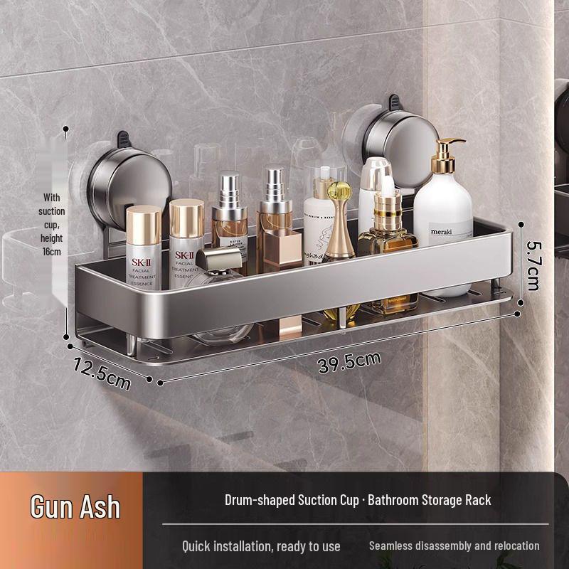 No-Drill Wall-Mount Bathroom Storage Rack with Suction Cup