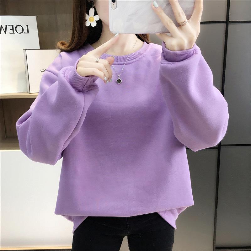 Women's 2023 Autumn/Winter Plus Velvet Thick Loose Round Neck Hoodie
