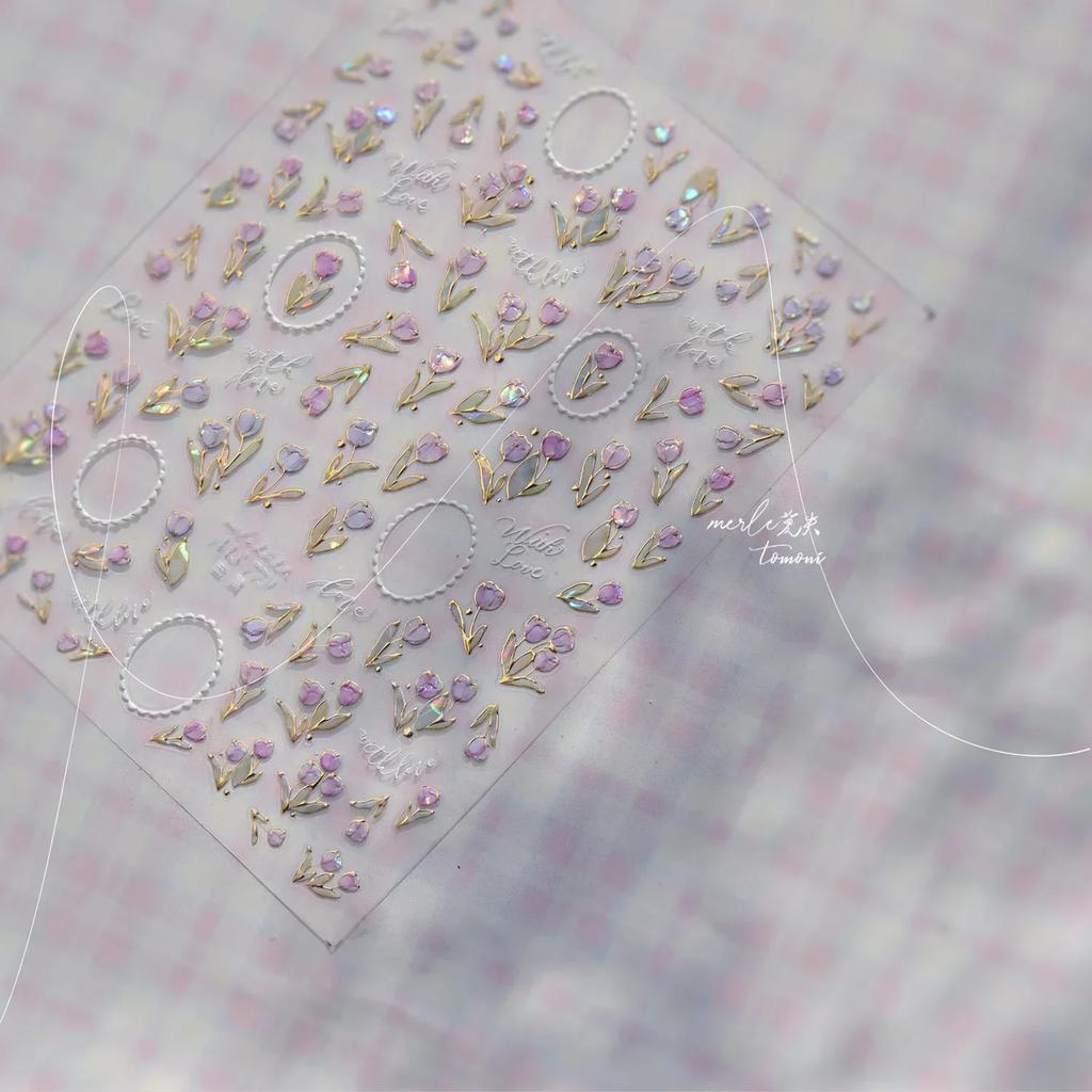 White Flower Petal Cherry Blossom Peach Blossom Falling Petal Floral Gradient 5D Self Adhesive Nail Art Sticker Manicure Decals