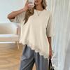 Women's Short Sleeve Lace Trim T-Shirt with Asymmetrical Hem