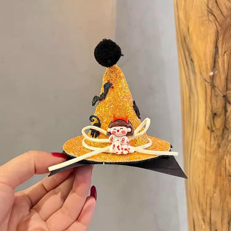 Halloween Wizard Veil Hair Clip with Bat and Pumpkin Headwear