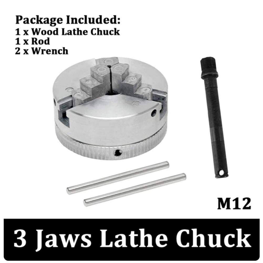 Z011 3 Jaws Lathe Chuck Kit Manual Self-Centering Mini Drill Chuck M12 Connection Rod for Grinding Milling Turning Machine Parts