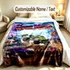 Monster Truck Theme Custom Blanket Personalized Name & Text Customized Soft Warm Throw Blanket Home Decor